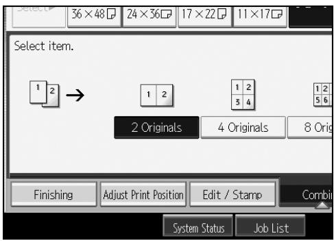 RICOH AFICIO MP W3600 - Select the number of originals to combine. - 1