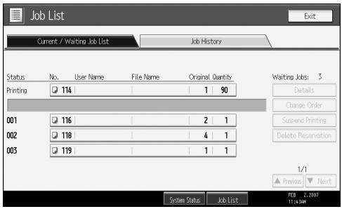 RICOH AFICIO MP W3600 - Checking jobs in the job list - 1