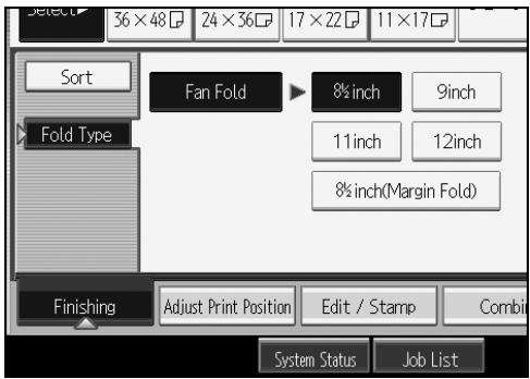 RICOH AFICIO MP W3600 - Select a fold width for Fan Fold. - 1