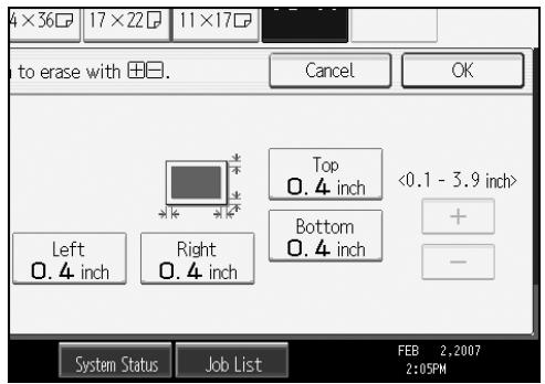 RICOH AFICIO MP W3600 - Press the key for the border you want to change and set an erase width with [+ ] and [-] . - 1