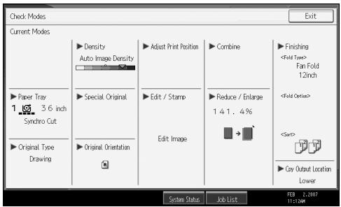 RICOH AFICIO MP W3600 - The Check Modes screen appears. - 1