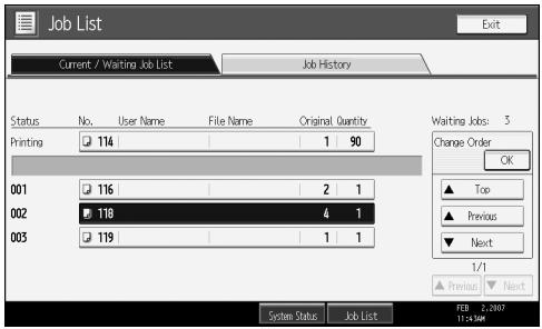 RICOH AFICIO MP W3600 - Changing the order of jobs - 2