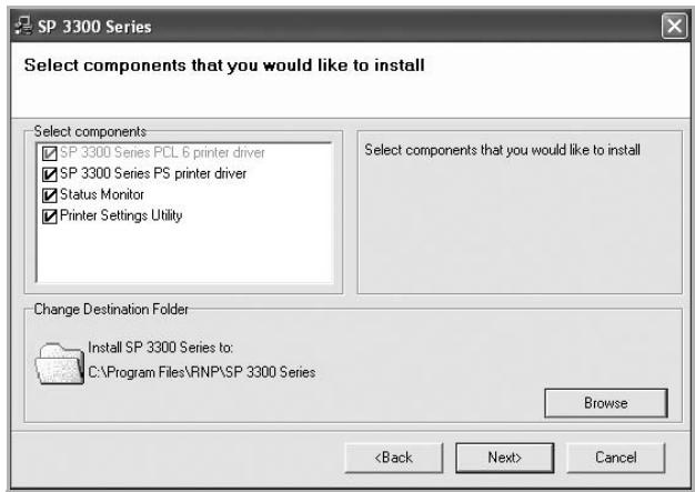 RICOH AFICIO SP 3300DN - Select the components to be installed and click Next. - 1