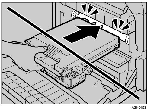 RICOH AFICIO SP C220N - Hold the center of the new waste toner bottle, and then carefully insert it halfway into the printer body. - 2