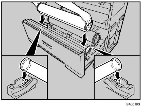 RICOH AFICIO SP W2470 - Holding both ends of the paper holder, carefully place it (paper edge down) on the roll holders inside the tray. - 1