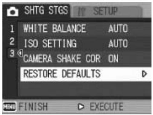 RICOH CAPLIO GX100 - Returning the Shooting Setting Menu Settings to their Defaults (RESTORE DEFAULTS) - 1