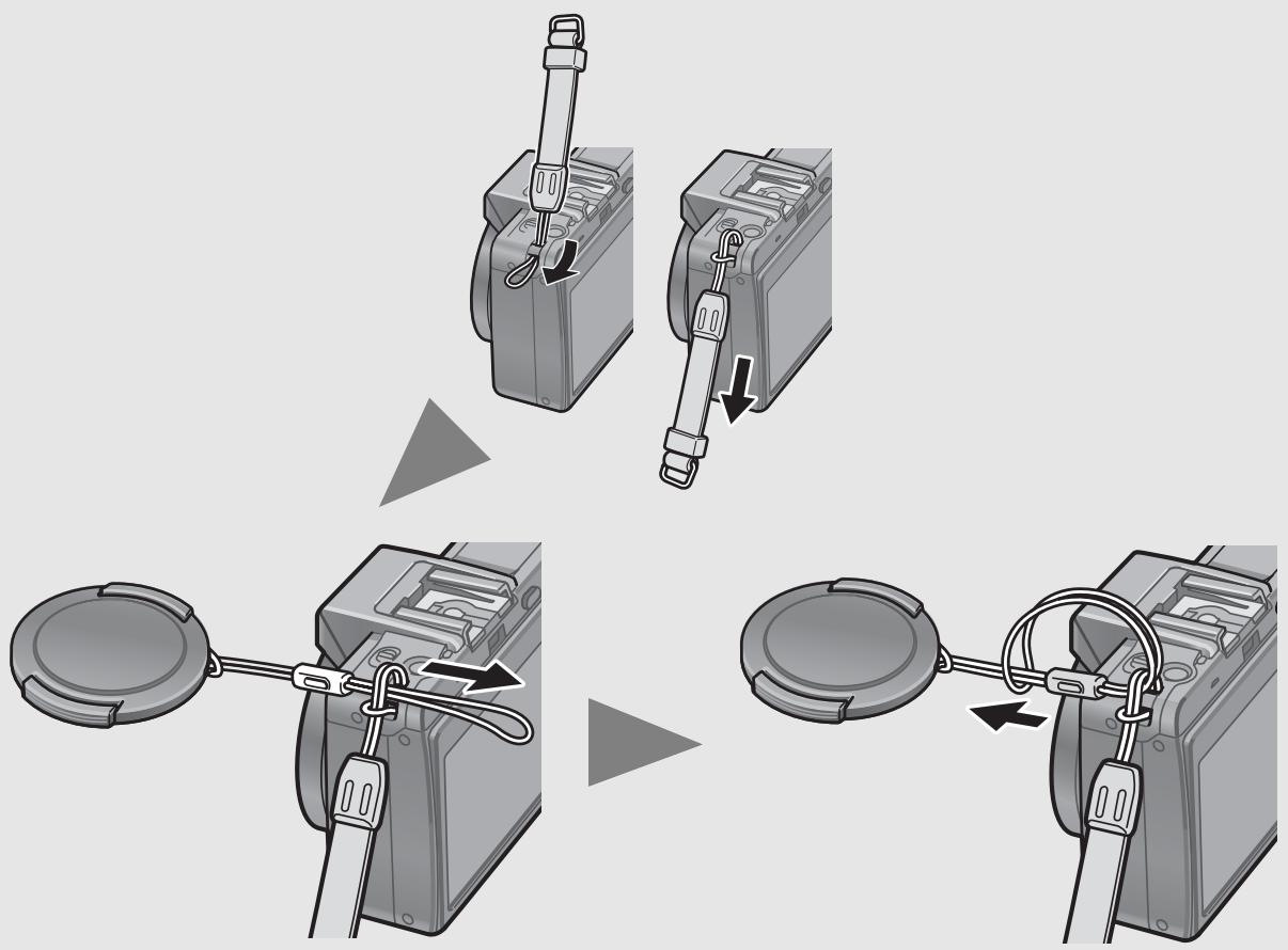 RICOH CAPLIO GX100 - Attaching the neck strap and lens cap to the camera - 1