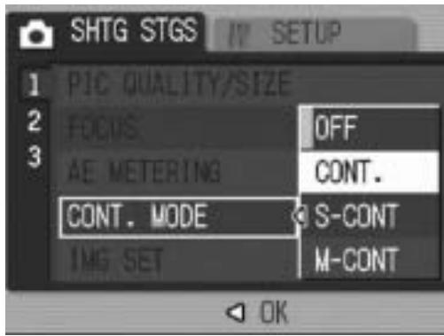 RICOH CAPLIO GX100 - Press the  buttons to select [CONT], [S-CONT], or [M-CONT]. - 1