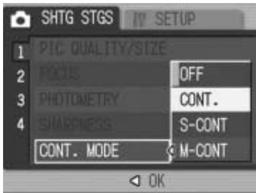 RICOH CAPLIO R6 - Press the  buttons to select [CONT.], [S-CONT], or [M-CONT]. - 1