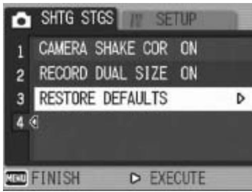 RICOH CAPLIO R6 - Returning the Shooting Setting Menu Settings to their Defaults (RESTORE DEFAULTS) - 1
