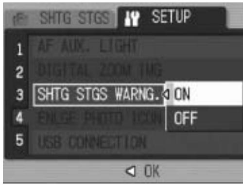 RICOH CAPLIO R6 - Displaying a Settings Change Warning (SHTG STGS WARNING.) - 1