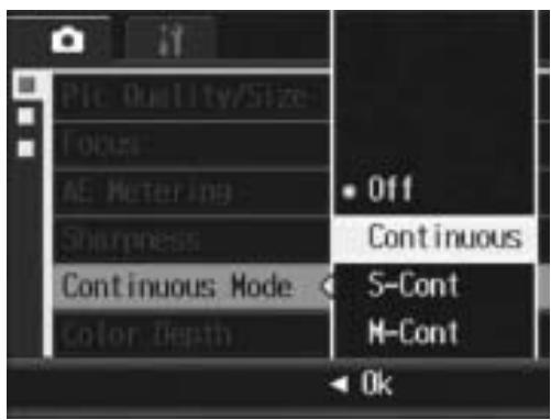RICOH CAPLIO R7 - Press the  buttons to select [Continuous], [S-Cont], or [M-Cont]. - 1