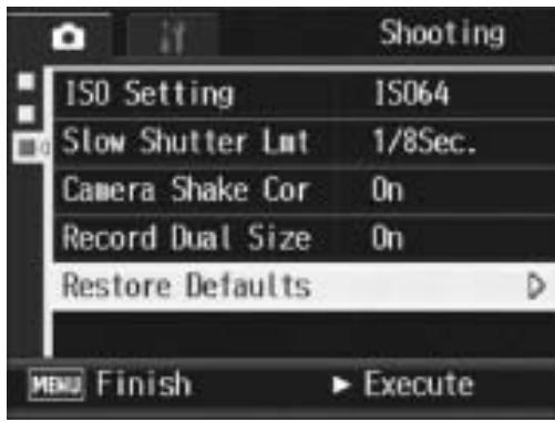RICOH CAPLIO R7 - Returning the Shooting Menu Settings to their Defaults (Restore Defaults) - 1
