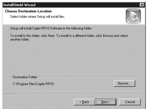 RICOH CAPLIO RR10 - Valitez ou modifiez l'emplacement où les logiciels doivent être installés, puis sélectionnez [suivant] - 1
