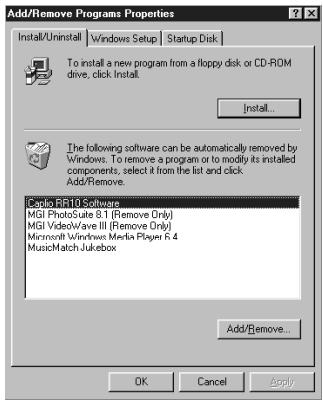RICOH CAPLIO RR10 - Sélectionnez [caplio RR10 software] puis cliquez sur [ajouter/supprimer...] - 1
