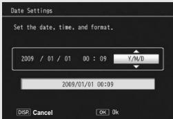 RICOH CX2 - Press the ADJ./OK button ▲▼◀▶ to set the year, month, date, time and format. - 2