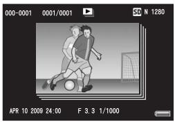 RICOH CX2 - Press the ADJ./OK button ▲▼◀▶ to display the MP file you want to play back. - 1