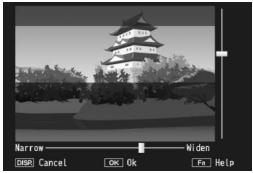 RICOH CX2 - Press ADJ./OK button ◀▶ to choose the width of the area that will be in focus. - 1