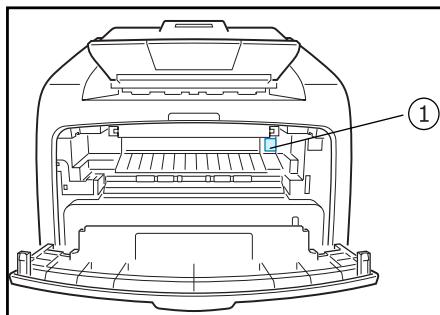 Technical diagram of a device rear panel with labeled component 1