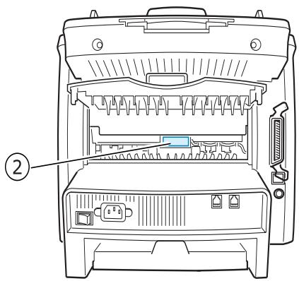 Diagram of a computer printer internal structure with labeled ports and panel indicators