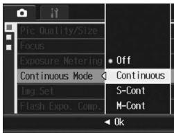 RICOH GR DIGITAL II - Press the  buttons to select [Continuous], [S-Cont], or [M-Cont]. - 1
