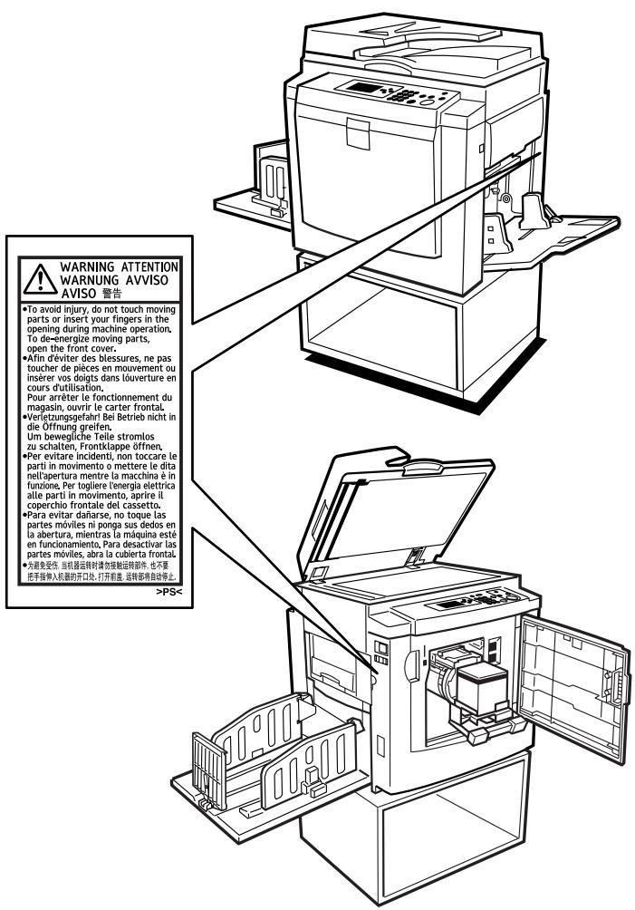 RICOH PRIPORT DX 3443 - Positions of WARNING and CAUTION Labels - 1