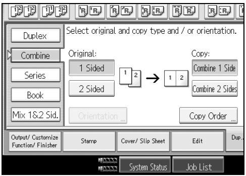 RICOH PRO 906EX - Select [1 Sided] or [2 Sided] for original, and then press [Combine 1 Side] for Copy. - 1