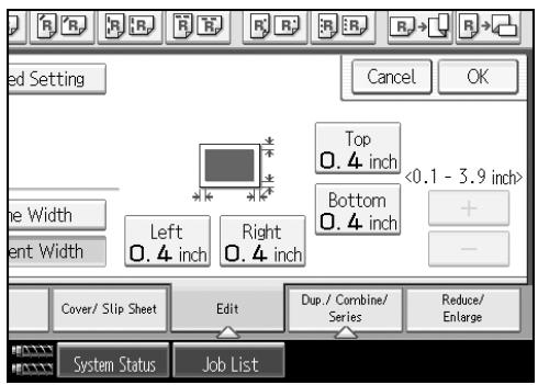 RICOH PRO 906EX - Press the key for the border you want to change and set an erase width with [+ ] and [-] . - 1