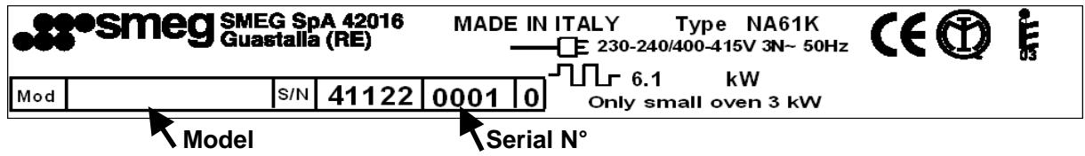 SMEG DO10PSS-5 - The rating plate - 2