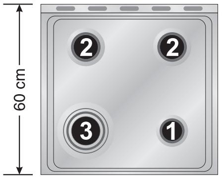 SMEG CX51GVE - Arrangement of the burners on the hob (60 cm model) - 1