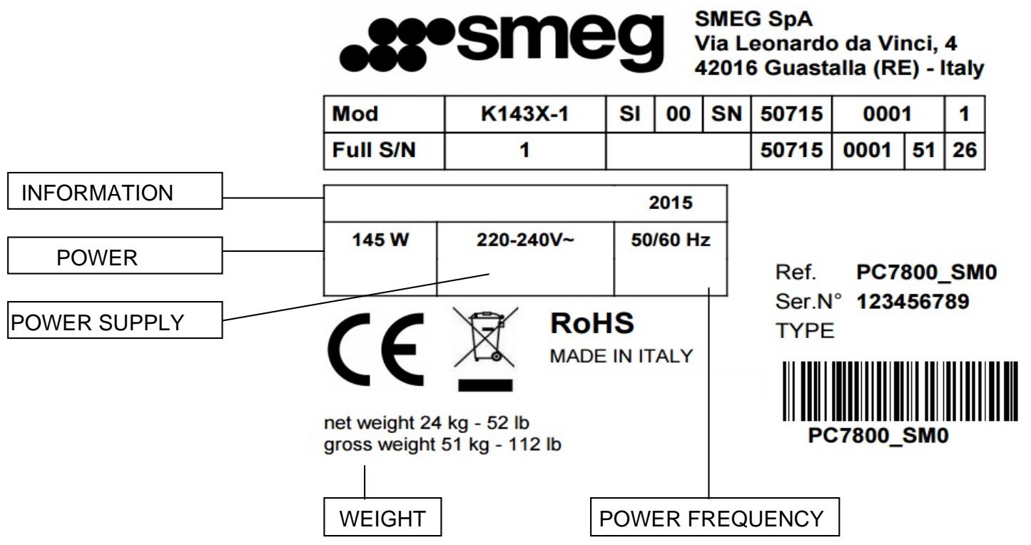 SMEG K2535 - INFORMATION PLATE - 1