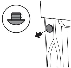 Diagram showing a mechanical component with a magnified inset of a cylindrical component and an arrow indicating direction.