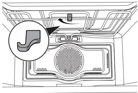 Diagram showing airflow or ventilation system inside a refrigerator with labeled components and a magnified view of the air outlet.