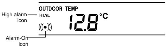 LA CROSSE TECHNOLOGY WS1600 - Set the Outdoor temperature alarm value (High or Low alarm value) : - 1
