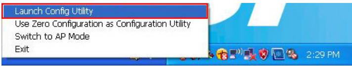 Launch Config Utility Use Zero Configuration as Configuration Utility Switch to AP Mode Exit