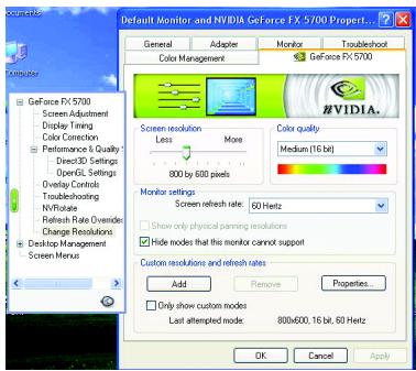 GIGABYTE GV-N57128D - Change Resolutions properties - 1