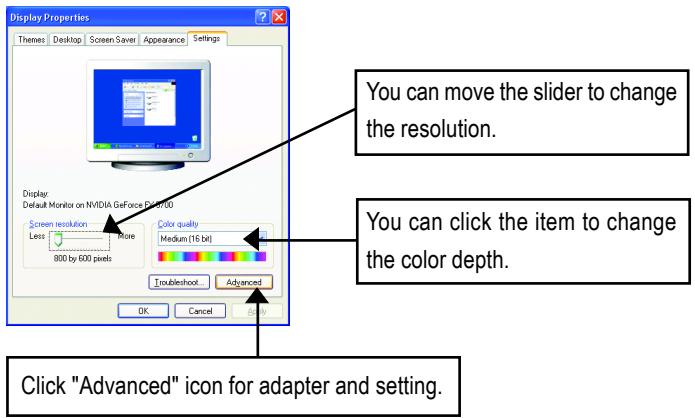 GIGABYTE GV-N57128D - Settings (Resolutions and Color depth for windows) - 1