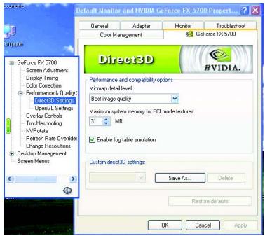 GIGABYTE GV-N57128D - Direct3D Settings properties - 1