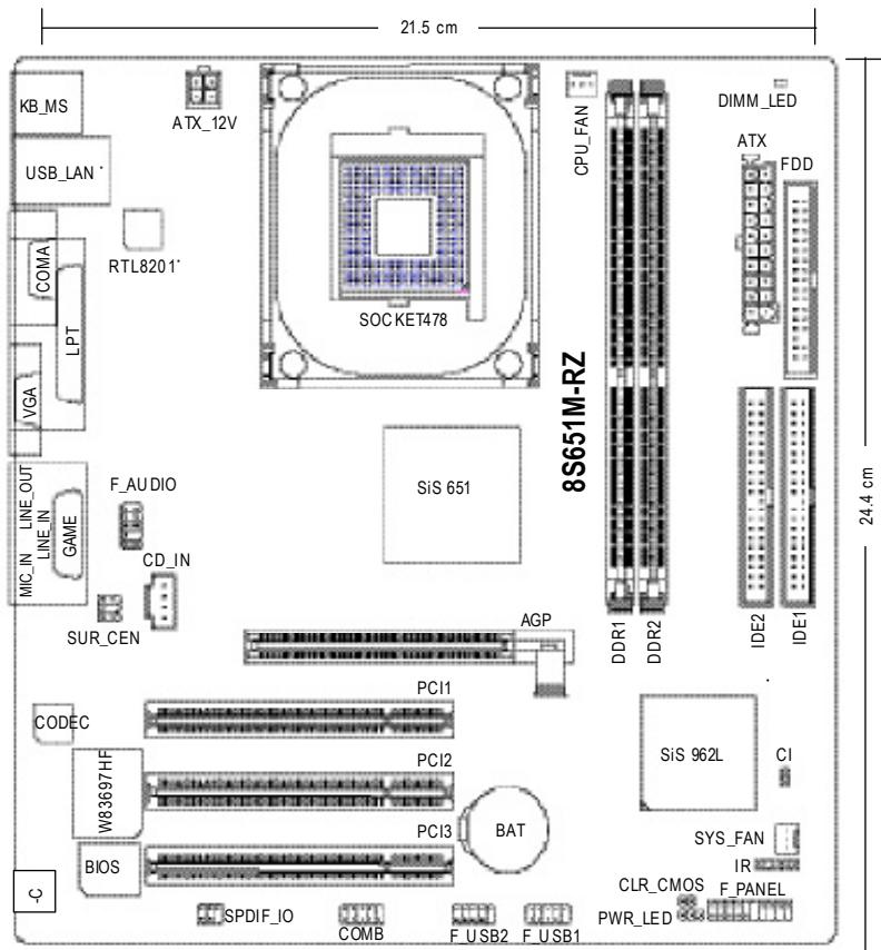 GIGABYTE 8S651M-RZ - 8S651M-RZ Series Motherboard Layout - 1