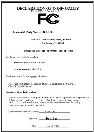 GIGABYTE GA-6RX-1 - FCC Compliance Statement: - 1