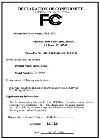 GIGABYTE GA-6WFZ7-E - FCC Compliance Statement: - 1