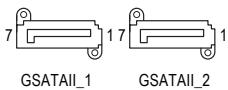 GIGABYTE GA-MA790FX-DS5 - 11) GSATAII\_1/GSATAII\_2 (SATA 3Gb/s Connectors, Controlled by GIGABYTE SATA2, Purple) - 2