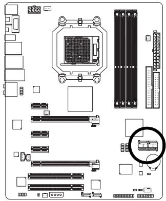 GIGABYTE GA-MA790FX-DS5 - 10) SATAII0/1/2/3 (SATA 3Gb/s Connectors, Controlled by SB600, Orange) - 1