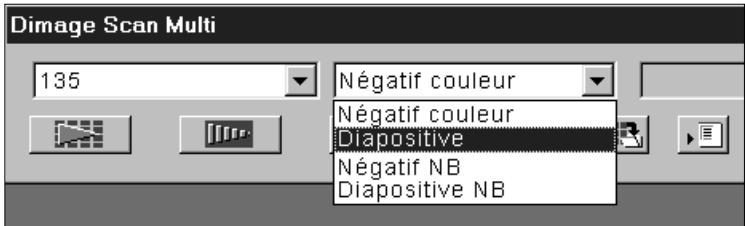 KONICA MINOLTA DIMAGE SCAN MULTI - Dans la fenêtre de commandes, sélectionnez le type de film dans la liste déroulante. - 1