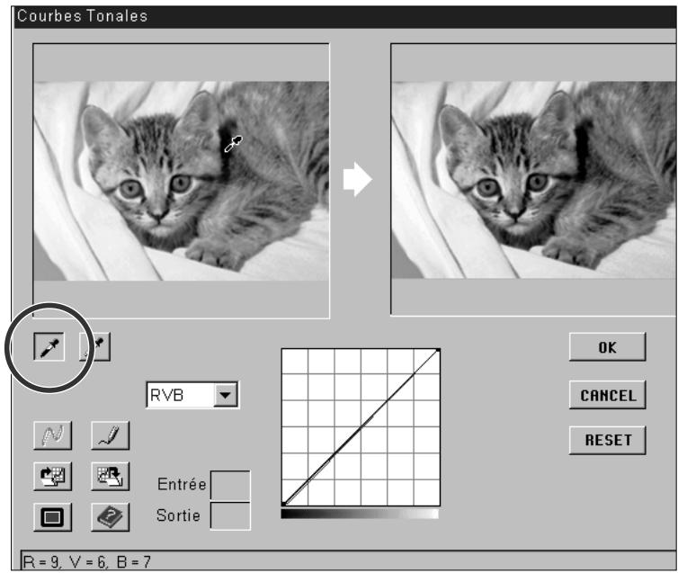 KONICA MINOLTA DIMAGE SCAN MULTI - Cliquez sur le ton qui doit être numérique en tant que noir neutre. la prise du point s'effectue sur l'image de contrôle ou l'image de prévisualisation. - 2