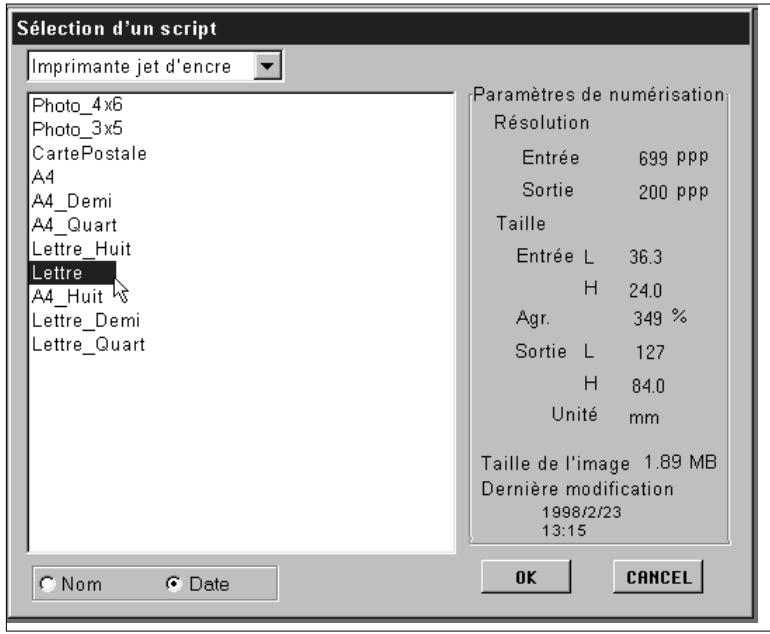KONICA MINOLTA DIMAGE SCAN MULTI - Cliquez sur le nom du script, puis cliquez sur OK. - 2