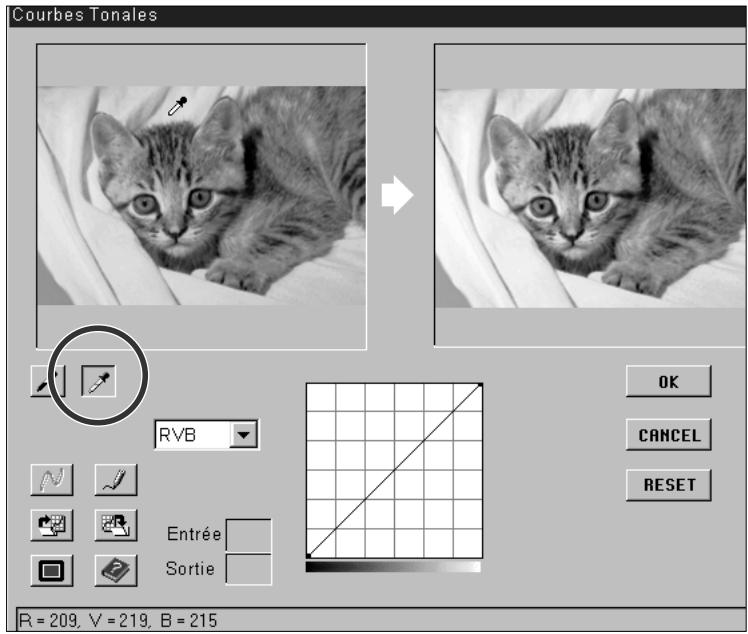 KONICA MINOLTA DIMAGE SCAN MULTI - Cliquez sur le ton qui doit être numérique en tant que noir neutre. la prise du point s'effectue sur l'image de contrôle ou l'image de prévisualisation. - 1