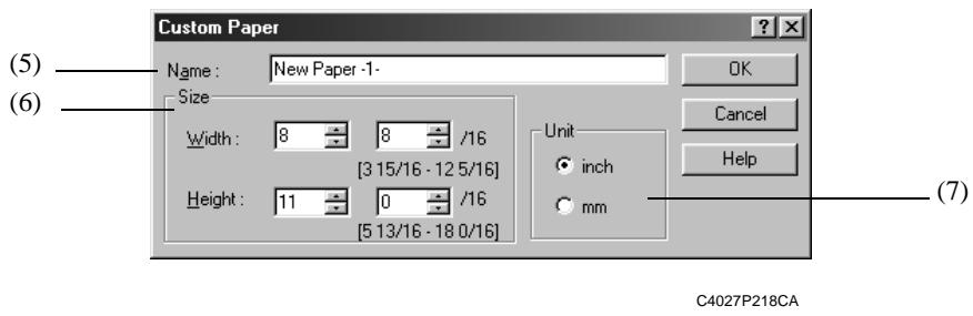 KONICA MINOLTA PI8500PRO - Custom Paper settings dialog box - 1