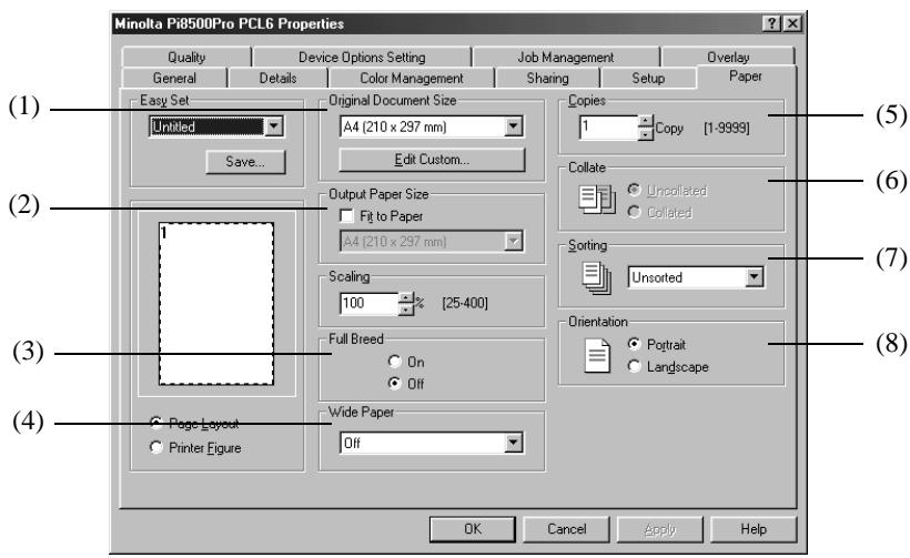 KONICA MINOLTA PI8500PRO - Functions of the Paper tab - 1