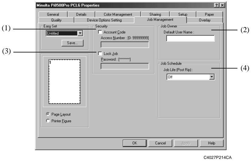 KONICA MINOLTA PI8500PRO - Functions of the Job Management tab - 1